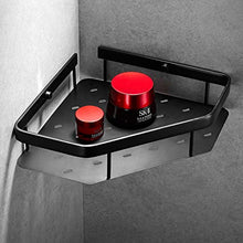 DONGLU mensole Bagno Rack Angolare per Bagno Cestello Triangolare Monostrato in Rame Pieno Scaffali A Parete Spessi Cestello A Rete Cava Rack Perforati(Color:Nero)