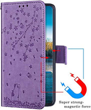 Robinsoni Cover Compatibile con Samsung Galaxy A3 2017 Case Scintillare Glitters Lucido Portafoglio Libro Custodia 3D Ciliegia & Gatto Stampato Pelle PU Libretto Cover Foglio Flip Farfalla Caso, Viola