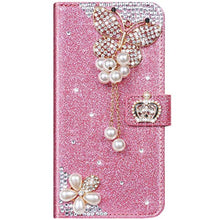 Saceebe Compatibile con iphone 11 Pro Max 6.5 Custodia pelle Glitter Cover a libro Glitter Diamante Strass Flip Case [Custodia corona perla farfalla] Rhinestone Portafoglio Pelle Cover Morbido,rosa
