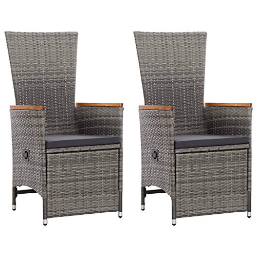 Goliraya 2 pz Sedie da Giardino Reclinabili in Polyrattan Grigio con Cuscini,Poltrone Poltrocine da Giardino Reclinabili in Rattan,Sedie in Rattan,Poltrone da Esterno in Rattan 58x62x108 cm