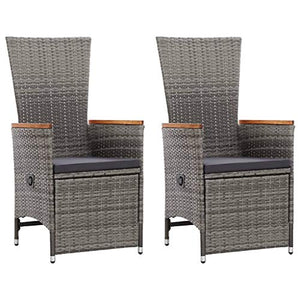 Goliraya 2 pz Sedie da Giardino Reclinabili in Polyrattan Grigio con Cuscini,Poltrone Poltrocine da Giardino Reclinabili in Rattan,Sedie in Rattan,Poltrone da Esterno in Rattan 58x62x108 cm