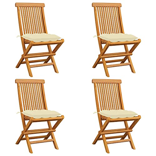 vidaXL Sedie da Giardino con Cuscini Bianco Crema 4pz Massello di Teak