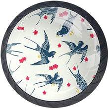 Swallow Flying Pattern Fiori rossi Pomelli per Porta Set di 4 Pomelli per Mobili Manopole per Cassetti Cucina Armadio Vetro