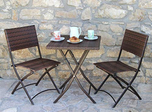 HOMEGARDEN Set Duetto Pieghevole Tavolo + 2 Sedie in Polirattan Arredo Giradino Esterno