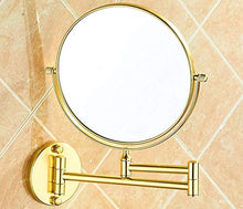 CLQYA Specchio da Parete Specchio Cosmetico Dorato Lucido Specchio Ingranditore Specchio di Bellezza Rotazione A 360 ° Supporto da Parete Pieghevole per Bagno in Alluminio d'Ingrandimento Bifacciale