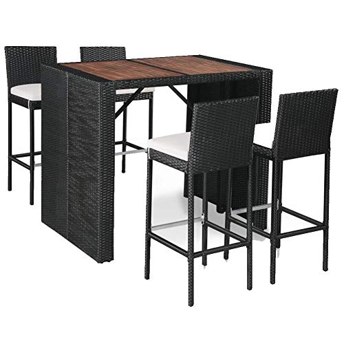 Set mobili da Giardino, Set da Bar da Giardino Set di mobili Poli Rattan Set 5 pz Arredamento Giardino, 1 tavolino da Bar + 4 sgabelli da Bar +4 Cuscini per la Seduta