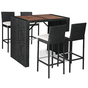 Set mobili da Giardino, Set da Bar da Giardino Set di mobili Poli Rattan Set 5 pz Arredamento Giardino, 1 tavolino da Bar + 4 sgabelli da Bar +4 Cuscini per la Seduta
