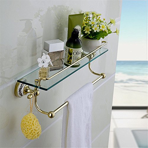MBYW Portasciugamani Moderno Portasciugamani Elegante per Il Bagno di Moda Bagno in Metallo Placcato Oro mensola in Vetro temperato Porta Cosmetici specchiera Frontale in Rame con portasciugamani