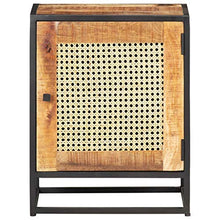 Tidyard Comodino Vintage Industriale in Legno Massello di Mango Grezzo e Canna con Anta 40x30x50 cm,Comodino Camera da Letto Vintage Industriale,Comodino Cameretto Vintage Industriale