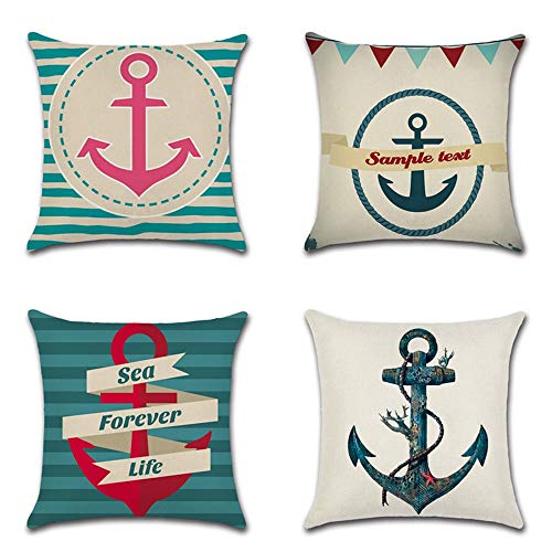 GSYYSZD Fodera per Cuscino, 4 Pezzi di Federa Decorativa Vita Nautica 45 cm x 45 cm Cotone Lino Decorazione della casa Durevole,02
