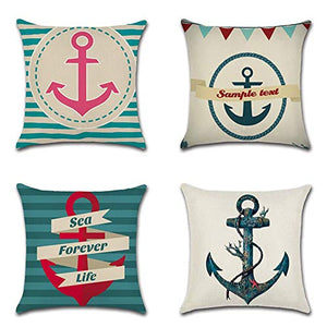 GSYYSZD Fodera per Cuscino, 4 Pezzi di Federa Decorativa Vita Nautica 45 cm x 45 cm Cotone Lino Decorazione della casa Durevole,02