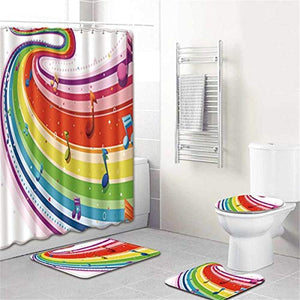 LSB-SHOWER, 4 pz/Lotto Bagno Doccia Tenda Set Antiscivolo Musica Nota tappeti copridivano Tappetino da Bagno Assorbente tappeti Bagno Accessori (Color : L19030109)