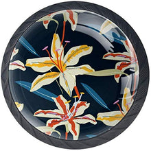 Tiger Lily motivo floreale nero Pomelli per Porta Set di 4 Pomelli per Mobili Manopole per Cassetti Cucina Armadio Vetro