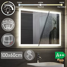 Aquamarin® Specchio Retroilluminato da Bagno - 120 x 60 cm, A++, Controluce Bianca Fredda/Calda/Neutra, a Touch, Antiappanamento - LED Rettangolare, da Parete, con Illuminazione (100 x 60 cm)