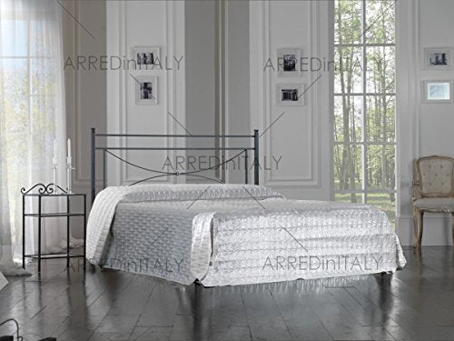 Letto Matrimoniale in Ferro Colore Nero Grafite con GIROLETTO PREDISPOSTO per Rete con Piedini 160 X 190 CM. Non Inclusa - Prodotto Made in Italy - ARR062