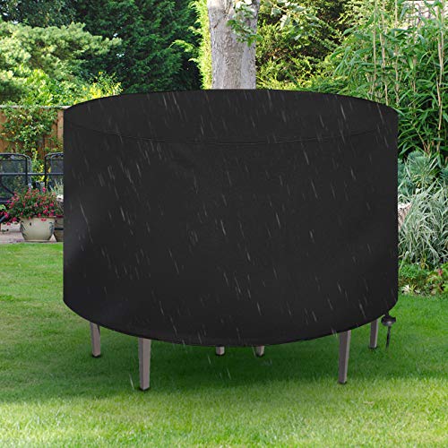 Balcony and Juice Impermeabile Coperture per Set Arredo Giardino, Rotondo Tavolo da Giardino Copertura Tavolo Esterno con Coulisse Antivento 420D Resistente Tessuto Oxford 128 * 71cm