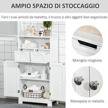 kleankin Mobile Bagno Multiuso con Armadietto 2 Ante, Mensola e 2 Cassetti Regolabili 60x30x108.8cm, Bianco