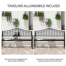Outsunny Panchina da Giardino 2 Persone con Tavolino Estensibile Metallo 160 x 53 x 95 cm Nero