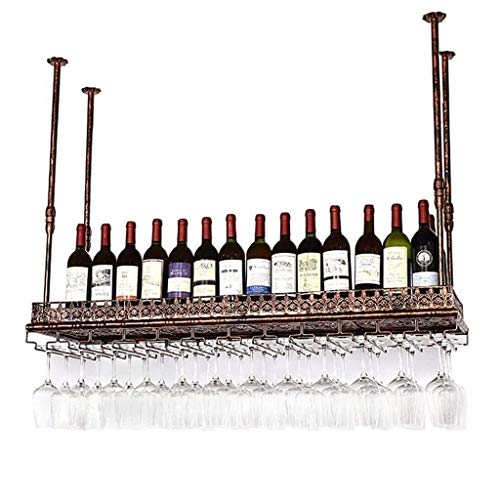 Soffitto Hanging Wine Rack, sospeso in metallo supporto di vetro del vino del metallo |Wine Bottle Holder Calici Goblet Rack for la casa Kitchen Bar, bronzo dell'annata ( Size : 80×35cm(32×14inch) )