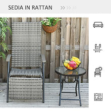 Outsunny Sedia Sdraio da Giardino Pieghevole Reclinabile in Rattan PE con Braccioli e Poggiapiedi, 59x68x107cm Grigio