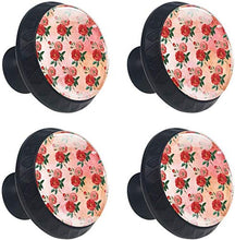Red Rose Floral Pattern Love Romantic Pomelli per Porta Set di 4 Pomelli per Mobili Manopole per Cassetti Cucina Armadio Vetro