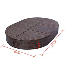 Festnight Letto Lettino Prendisole Matrimoniale a Doppio Ovale in Polirattan Marrone/Nero con Cuscino Bianco da Giardino/Piscina/Patio/Sipaggia/Mare per Esterno 200x140x28 cm