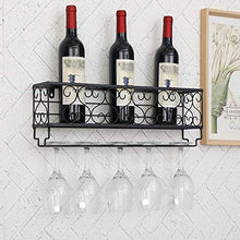 Mensola per vino montata a parete, organizer per bicchieri da vino 3/5/6, portabottiglie con telaio in ferro per soggiorno/cucina/cantina di vino nero 50 x 17 x 10