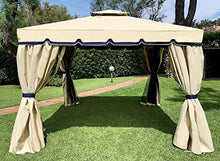 MLI Gazebo in Alluminio 3X3 da Giardino BLT-2001BLU con Telo di Copertura Impermeabile da 450gr Ecrù Chiaro con Balza Blu Navy - Doppio Tetto Anti Vento Antipioggia - Zanzariere - Teli Laterali