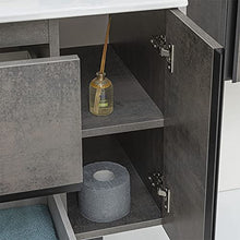 Mobile bagno sospeso 90/110 cm, cassetti e ante con chiusura rallentata, completo di specchio e lavabo in ceramioa (Effetto Pietra Oxid, Mobile 110 con lavabo e specchio)