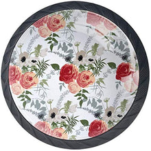 Rosa rossa motivo floreale rosa Pomelli per Porta Set di 4 Pomelli per Mobili Manopole per Cassetti Cucina Armadio Vetro