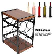 Portabottiglie, Portabottiglie da Appoggio in Legno Rustico, Grazioso Portabottiglie per un Massimo di 6 Bottiglie, Portabottiglie a 3 Livelli per Cucine e Bar - 17,7 x 24 x 31,5 cm