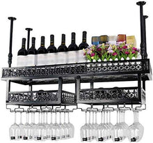Portabottiglie da vino in ferro da parete, Portabottiglie da vino sospeso a soffitto, Mensola - Portabottiglie da appendere, Portabicchieri da vino, Decorazione da cucina da bar-120 * 31cm_Black