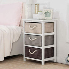Vimini Archiviazione Comodino da Letto,Legno Comodino con Rattan Cesti per Camera da Letto,Robusto Tavolino da Divano 3-Livello per Soggiorno Camera A 40x30x60cm(16x12x24in)