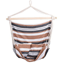 SPRINGOS Poltrona sospesa in tessuto con asta di espansione, 130 x 100 cm, cuscino da appendere, portata fino a 150 kg, altalena in cotone, amaca, giardino, casa (strisce marrone-nero-bianche)