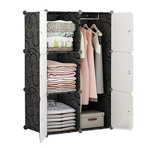 Locker Deeper Armadio Armadio Hanging Rimovibili di Plastica 6-Porta 3-Gitter Scaffali Vestiti Home Camera Nero 75X47X111CM MUMUJIN