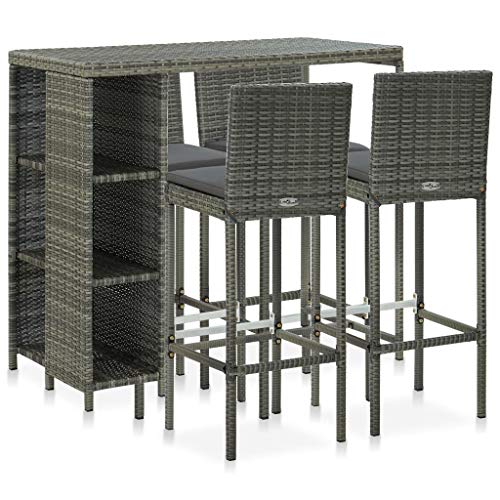 SKM Set da Bar da Giardino 5 pz con Cuscini in Polyrattan Grigio (37kg)