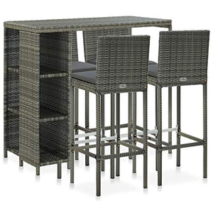 SKM Set da Bar da Giardino 5 pz con Cuscini in Polyrattan Grigio (37kg)