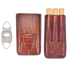 WLMGWRXB Portasigari in Pelle Marrone a 3 Dita di Alta qualità, humidor per sigari Rivestito in Legno di Cedro con taglierina in Acciaio Inossidabile Argento