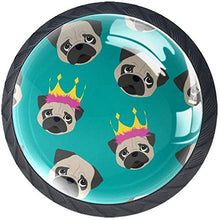 Cartone animato Pug Dog Crown Princess Pattern Pomelli per Porta Set di 4 Pomelli per Mobili Manopole per Cassetti Cucina Armadio Vetro