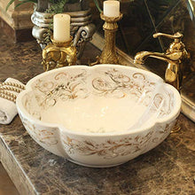 Jgophu, lavabo a forma di fiore bianco cinese, realizzato a mano, in ceramica, lavabo da appoggio, piano di lavoro