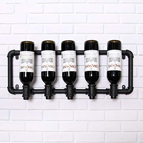 MSF Porta Bottiglie Espositore da Parete in Vetro da Vino con appendino da Parete in Ferro Industriale, espositore per Vino in Stile Bar