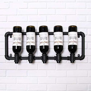MSF Porta Bottiglie Espositore da Parete in Vetro da Vino con appendino da Parete in Ferro Industriale, espositore per Vino in Stile Bar