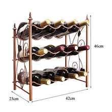 LHQ-HQ 3 Strati Wine Rack impilabile Wine Rack Moderna Grape Design Free-Standing Metallo 12 Bottiglia di Vino Rack di stoccaggio Wine Rack 42x23x46.5cm