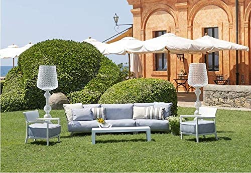 Kartell, Pop Outdoor 704362, Divano 3 Posti da Giardino Esterno, cm242x70. Cuscini a Righe Blu.