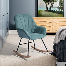 Homycasa, poltrona a dondolo in tessuto moderno, per il tempo libero e rilassante, design ergonomico con gambe in legno massello per soggiorno (tessuto verde)