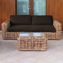Milani Home s.r.l.s. Divano da Giardino 2 Posti Completo di Cuscino Intreccio in Rattan Naturale