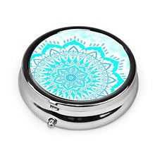 Aqua Mandala, contenitore rotondo per pillole a 3 scomparti, in metallo, per medicina e vitamine, contenitore decorativo per viaggi all'aperto