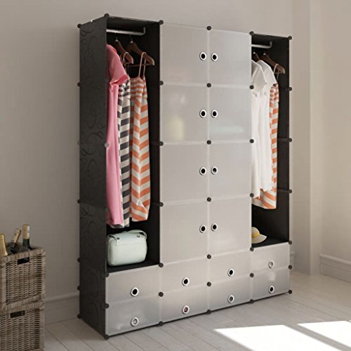 Shengtaieushop armadietto modulare con 18 Scomparti Nero e Bianco Panno Armadio 37 x 146 x 180.5 cm