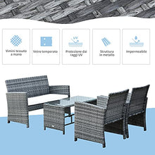 Outsunny Set Mobili 4 Pezzi Divanetto 2 Poltrone Tavolino da Giardino Metallo, Rattan 108.5 x 61.5 x76.5 cm