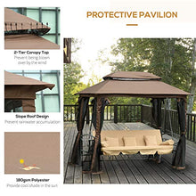 Outsunny Dondolo 3 Posti da Giardino Convertibile in Lettino con Gazebo, con Zanzariera e Cuscini, 257x175x240cm Beige
